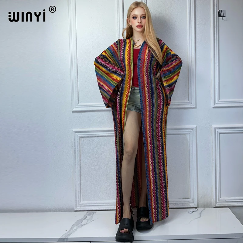 Winyi Afrika Kimono ethnischen Jacquard Strickjacke elegante Bikini Vertuschung Mantel Badeanzug Strand Outfits für Frauen Kleid Mode Kaftan