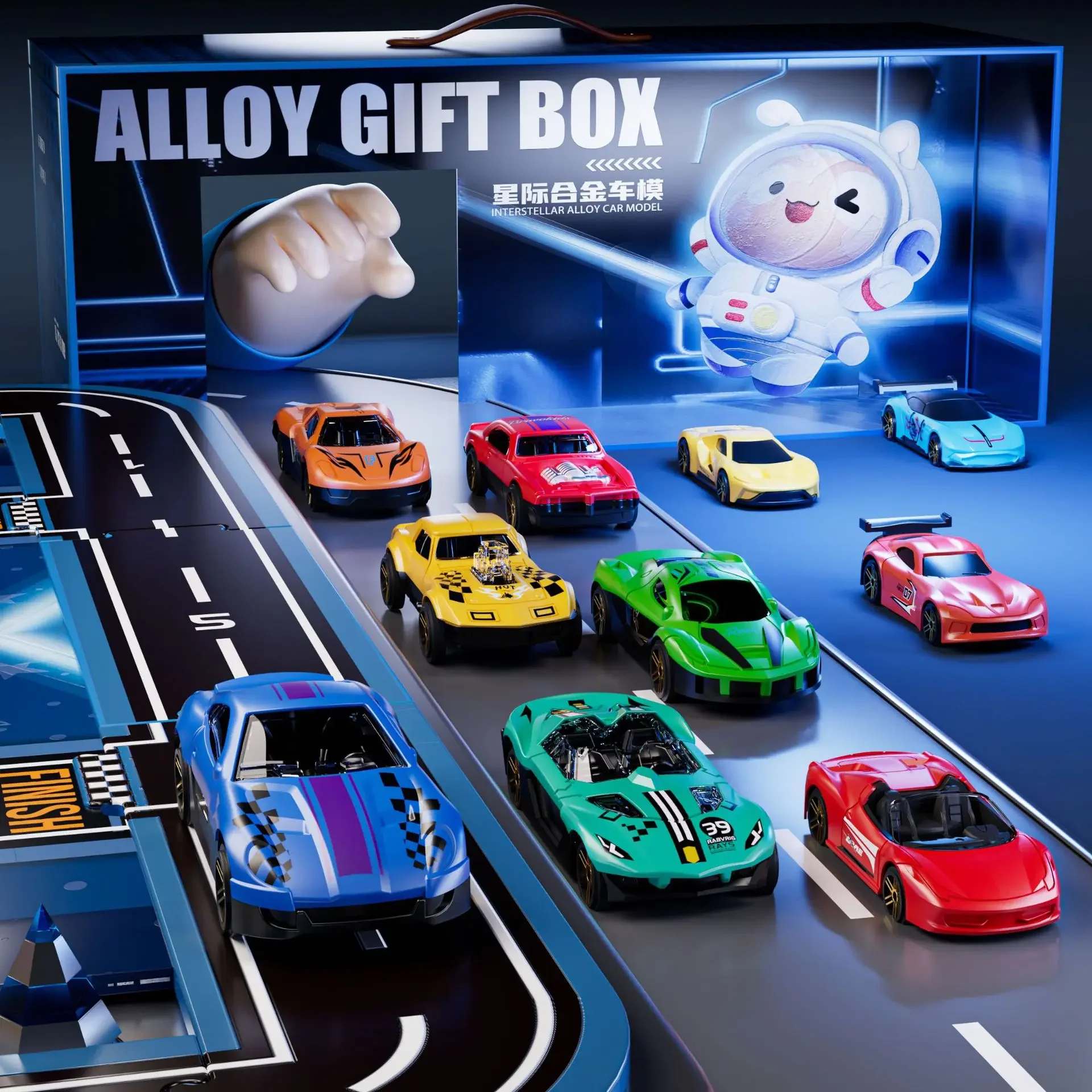 Set 20Pcs Alloy Car with Storage Box 5 roadblocks 18 puzzle Cool Boy Racing Colorful Rebound Vehicle Model Toy for Kids Gifts