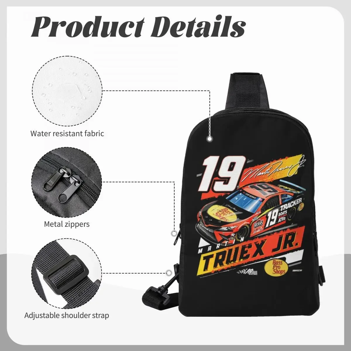 Martin Truex Jr 19 Crossbody Sling Mochila Ombro Sling Peito Bolsa Ajustável Viagem Caminhadas Daypack Outdoor para Mulheres e Homens