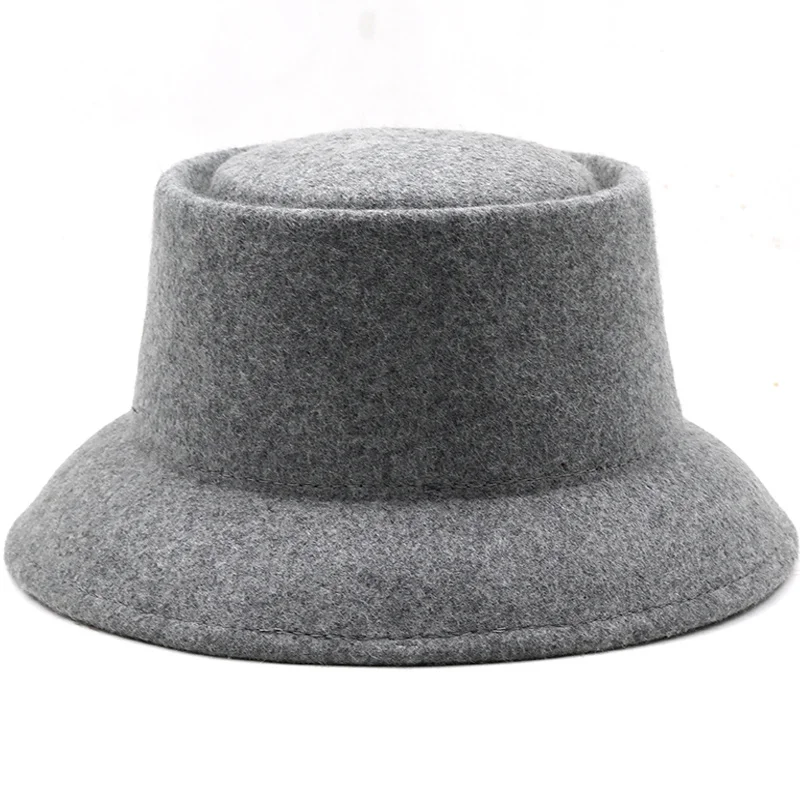 

New Women Pork Pie Hat 100%Wool Church Jazz Lady Wide Brim Black Panama Gentleman Gambler Top Hat Trilby Fedora Hat For Girl