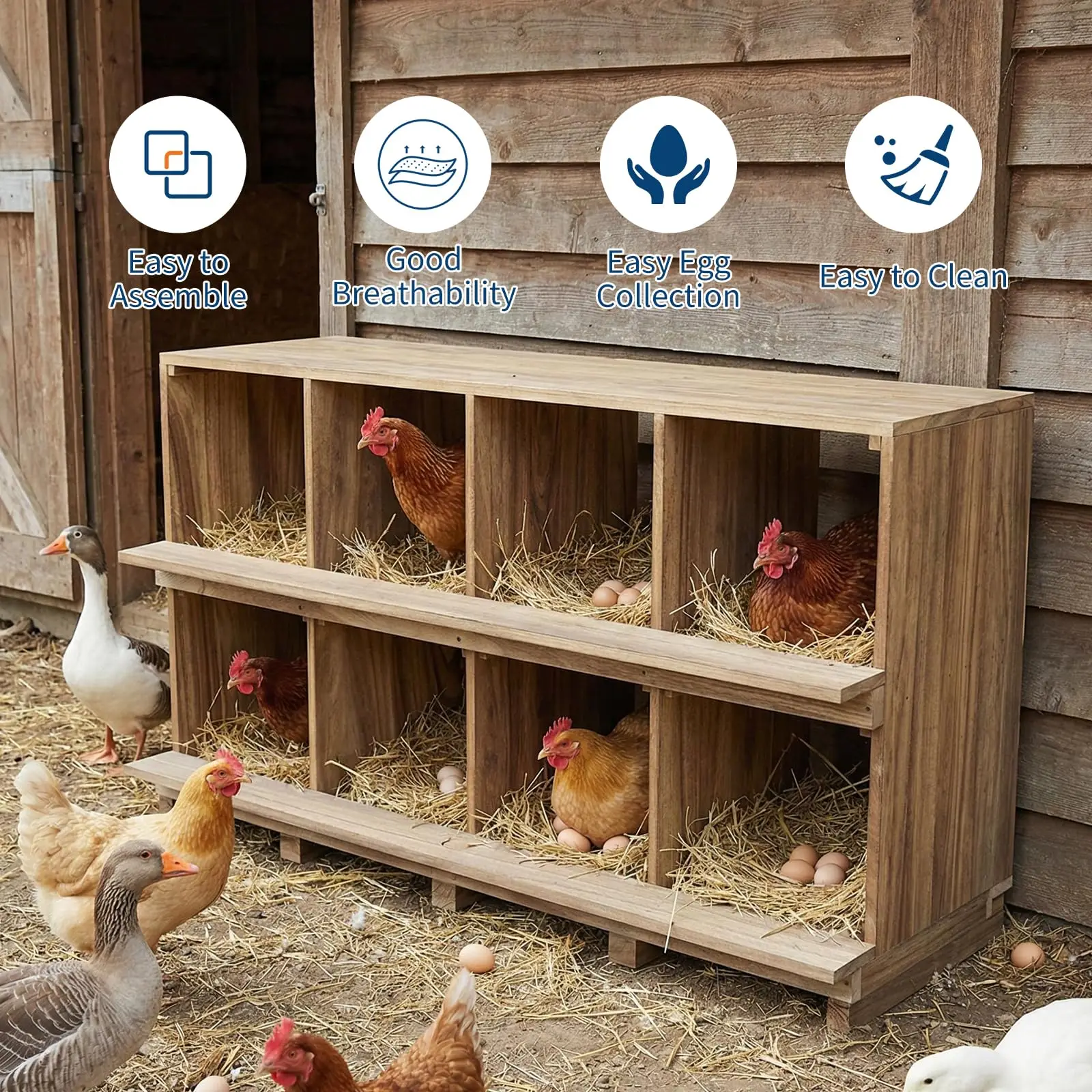 Nidi in legno a 8 scomparti per galline, da montare a parete, per la deposizione delle uova, per pollaio, cortile, nido per pollame, anatre e quaglie