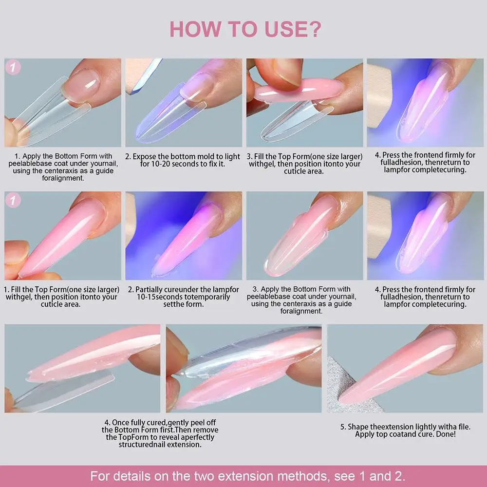 Creative Sandwich Dual Nail Forms Quickly Building Nail Extension Tool 256Pcs/Box Top Mold & Bottom Mold Full Cover DIY Nail Art