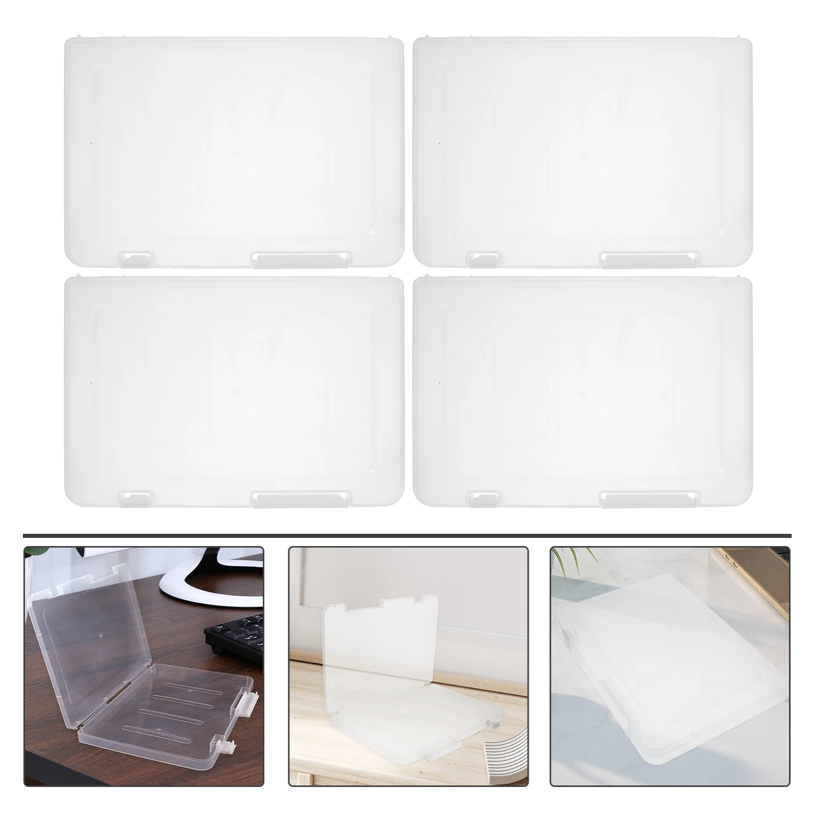 4pcs A5 File Storage Box Portable Plastic Document Organizer With Transparent Lid For Office School Home Use A5 Storage Boxes