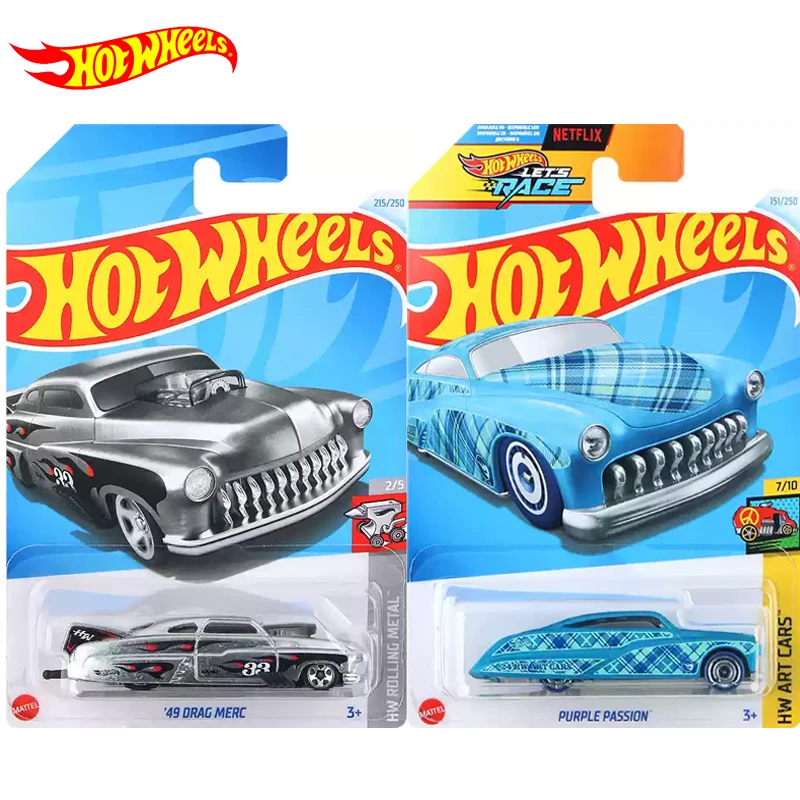 24M Original Hot Wheels Car 49 Drag Merc Toys for Boys 1/64 Diecast Voiture Let\'s Race Purple Passion Alloy Model Birthday Gift