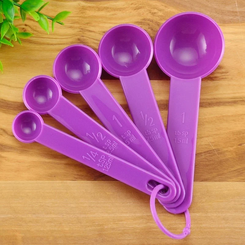 New 5Pcs/set 3 Colors Kitchen Measuring Spoon Coffee Teaspoon Sugar Scoop Baking Cooking Kitchen Measuring Cups with Scale Tools