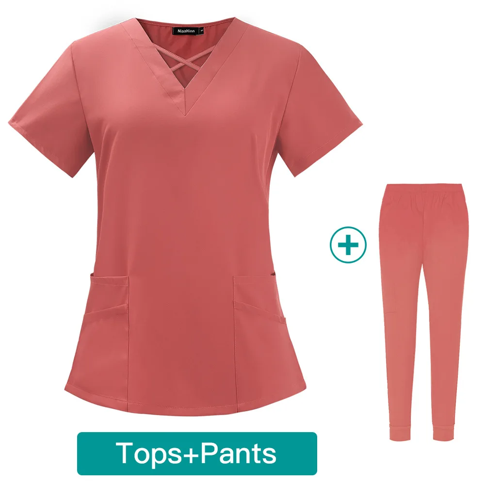 Quallity Women Nurse Uniform with Pocket Beauty Salon Work Uniforms Short-sleeved Health Services Work Wear Medical Scrubs