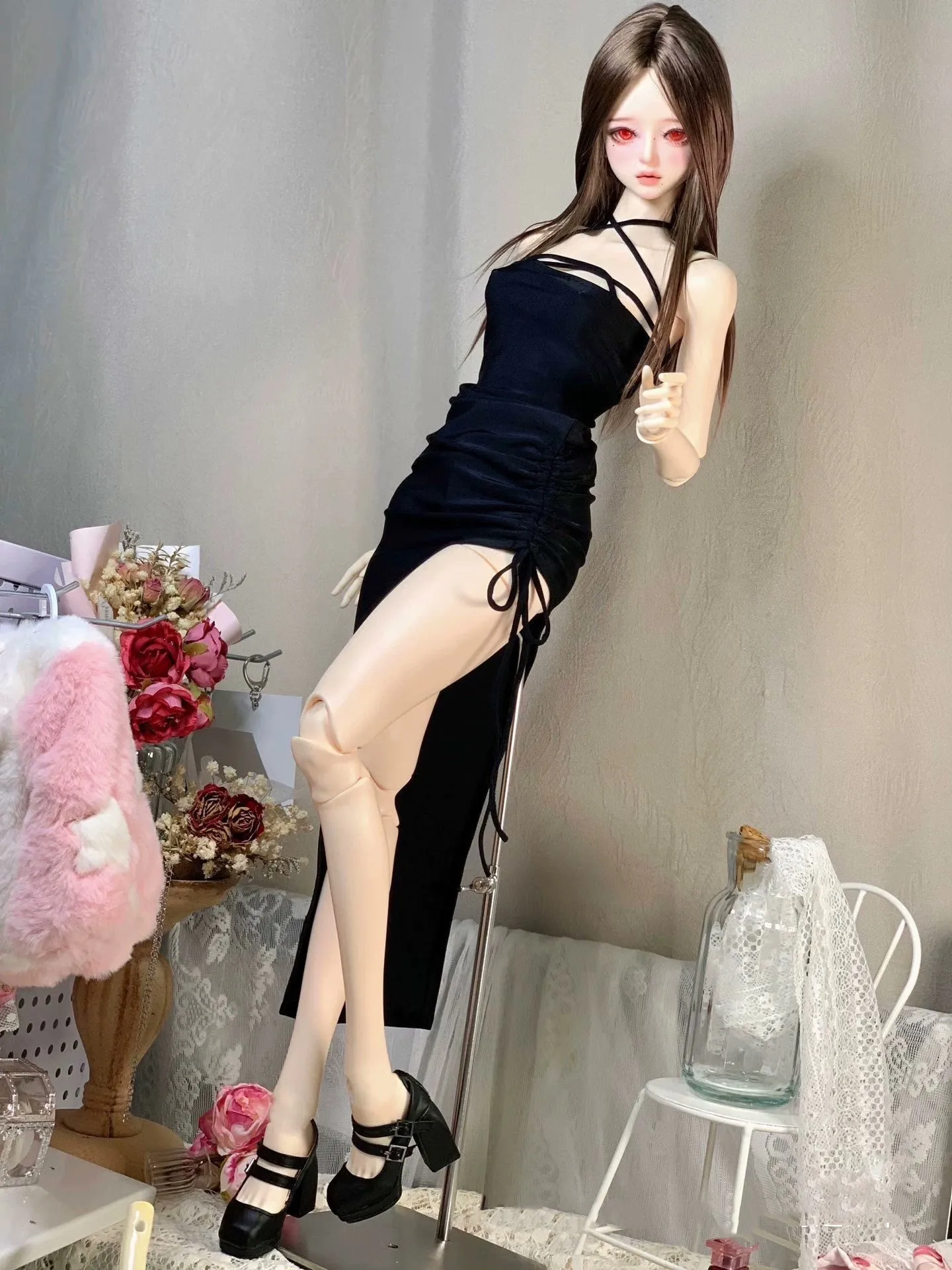 Doll clothes black slip dress rregular slit skirt, 1/3 1/4 BJD tight curvy skirt free shipping