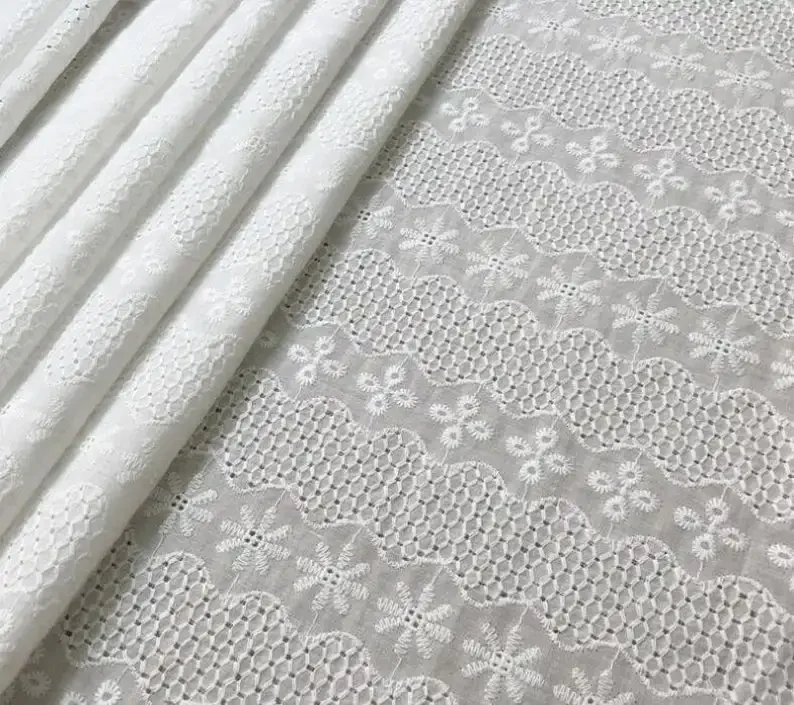 Off White Lace Fabric, Cotton   Cocktail Dress Lace Fabric, Flower Fabric, Embroidered Boho Costume