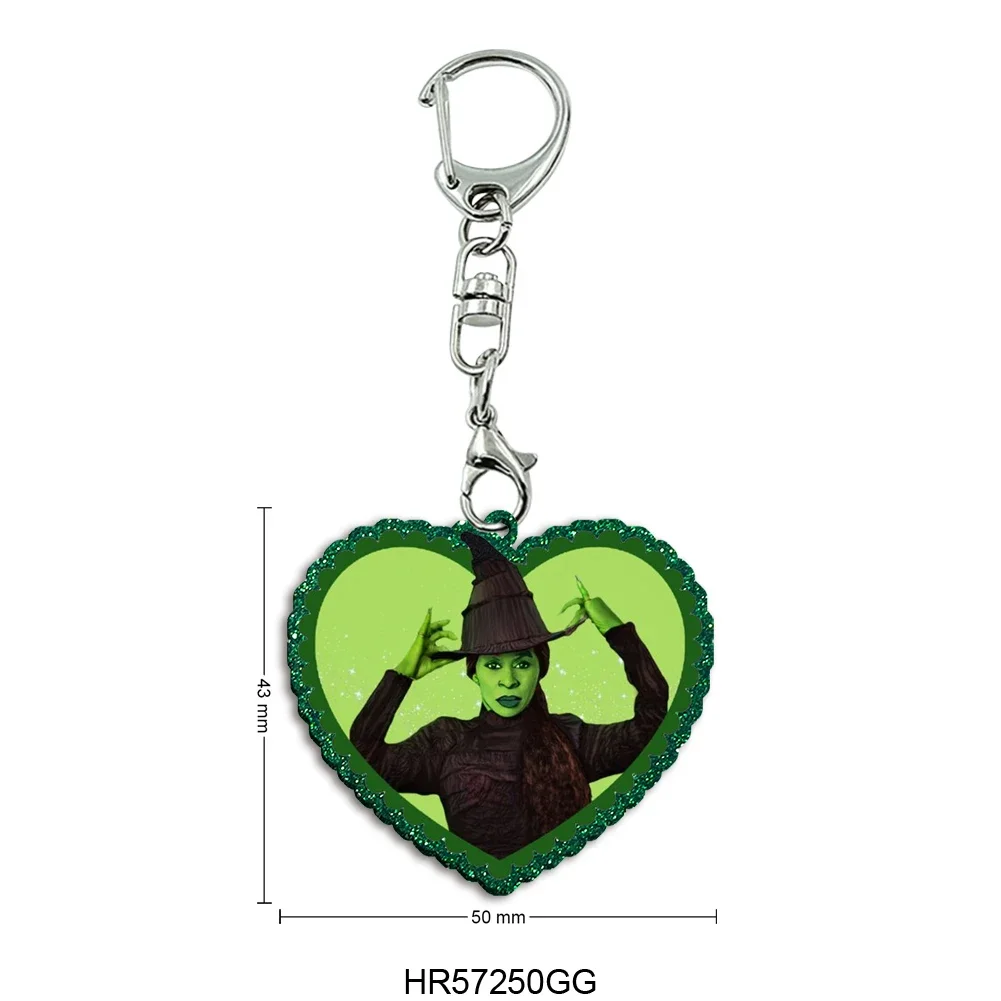 Hot Wicked Chunky Glitter Acrylic Keychain Glinda Movie Cartoon Pendant Photo Flash Charms Printing Personality Key Chains