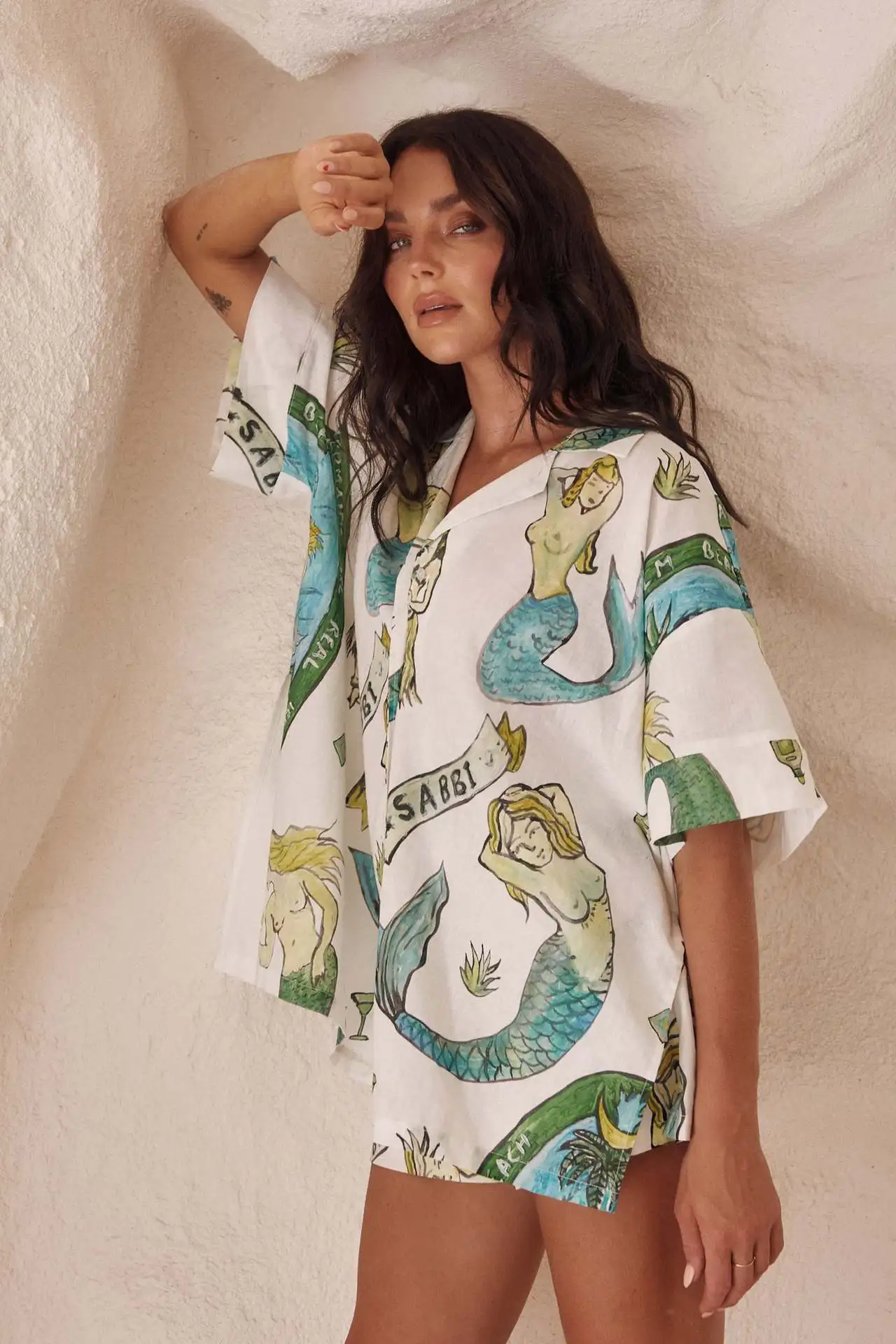 

Fashion Print Graphic Women Short Sleeve Shirt Blouse Top Loose Holiday Shorts Suit 2 Piece Set Summer Beach Casual Outfits New