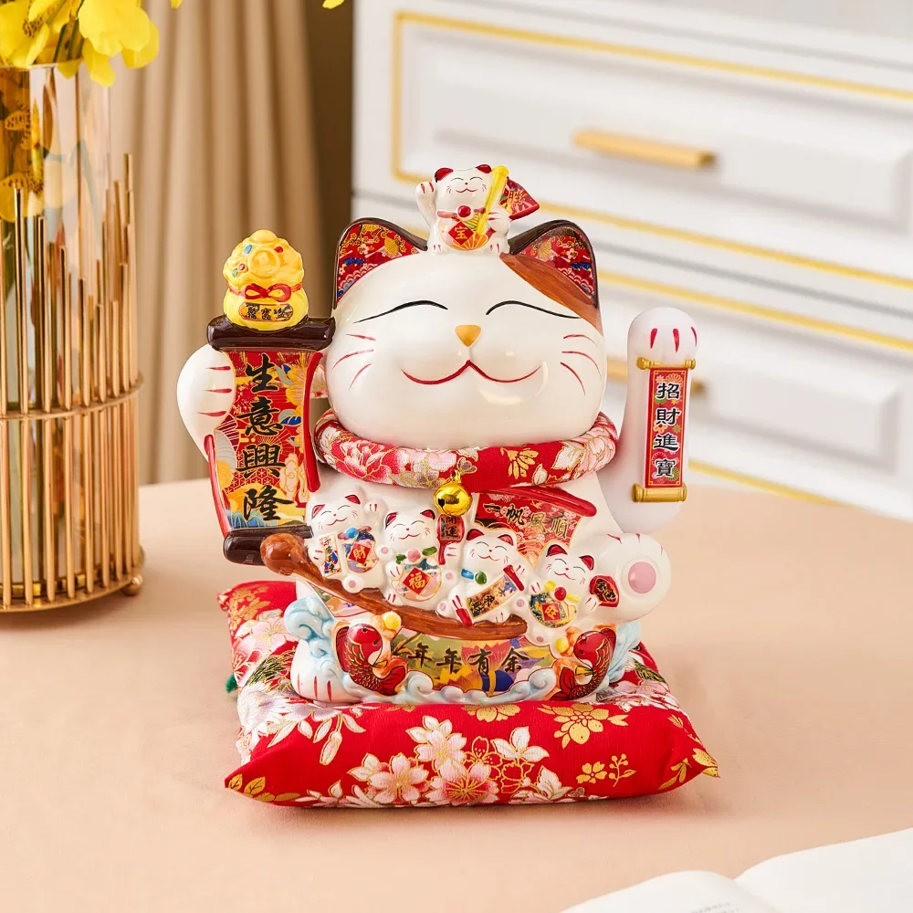 Fortune Cat Statue Room Decor Accessories Ceramic Maneki Neko Lucky Cat Home Decor Waving Hand Cat Feng Shui Ceramic