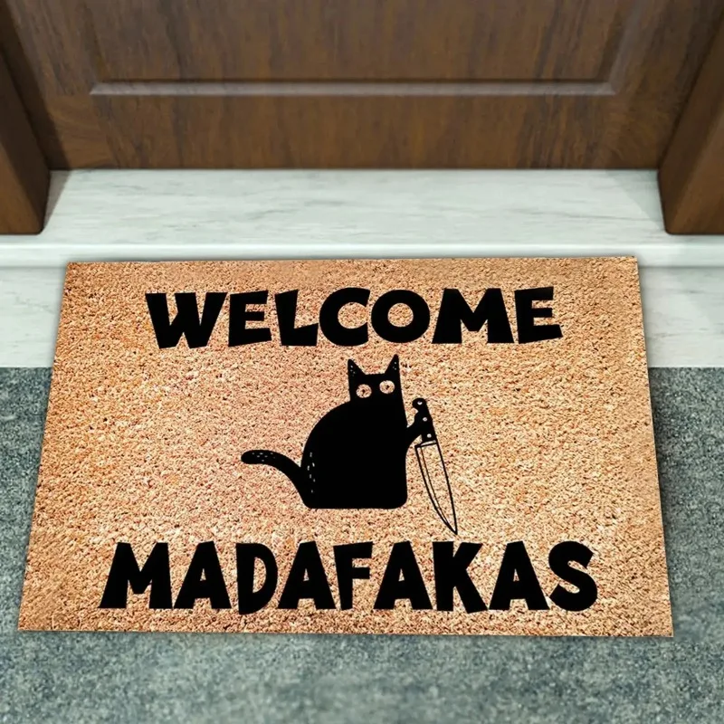 Dark Cat Welcome Madafakas Full Print Doormat Fun Doormat Home Decor Kitchen Bathroom Decor Give People Fun Gifts Fast Shipping