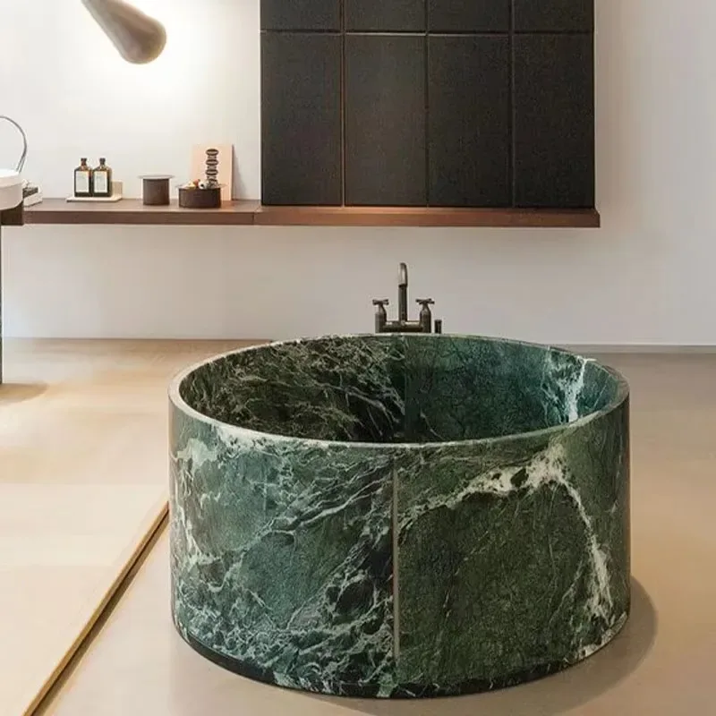 High End Solid Stone Freestanding Bathtub Natural Marble Hand Carved Tub for Commercial Hotel Villa Bathroom