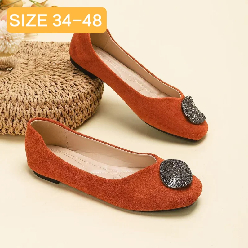 

Spring and Autumn New Style Shallow Mouth Square Toe Flat Shoes Loafers with Metal Buckle