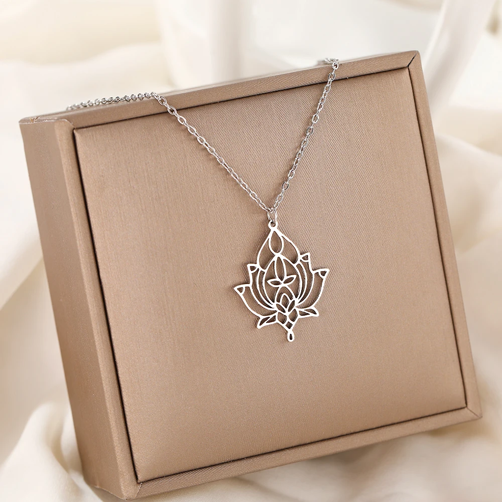 Stainless Steel Necklaces Vintage Gypsy Yoga Lotus Ornate Pendants Choker Chain Tribal Ethnic Necklace For Women Jewelry Gifts