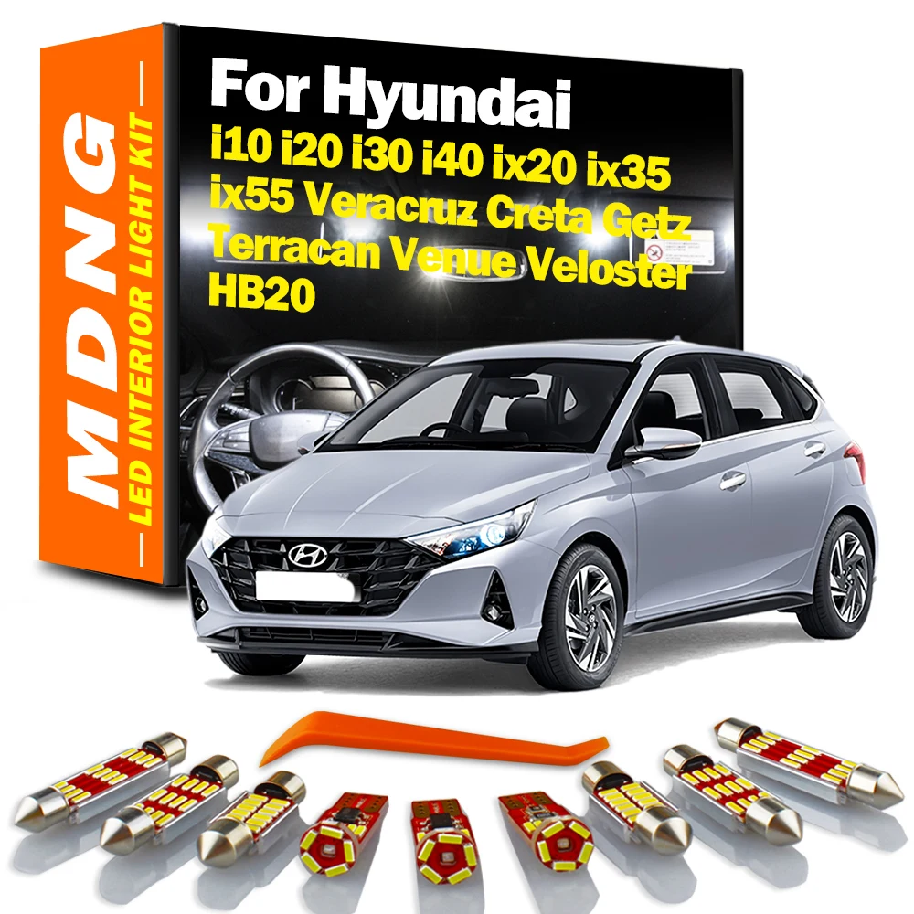 Interior LED Light Kit For Hyundai i10 i20 i30 i40 ix20 ix35 ix55 Veracruz Creta Terracan Venue Veloster HB20 Getz Car Map Bulbs