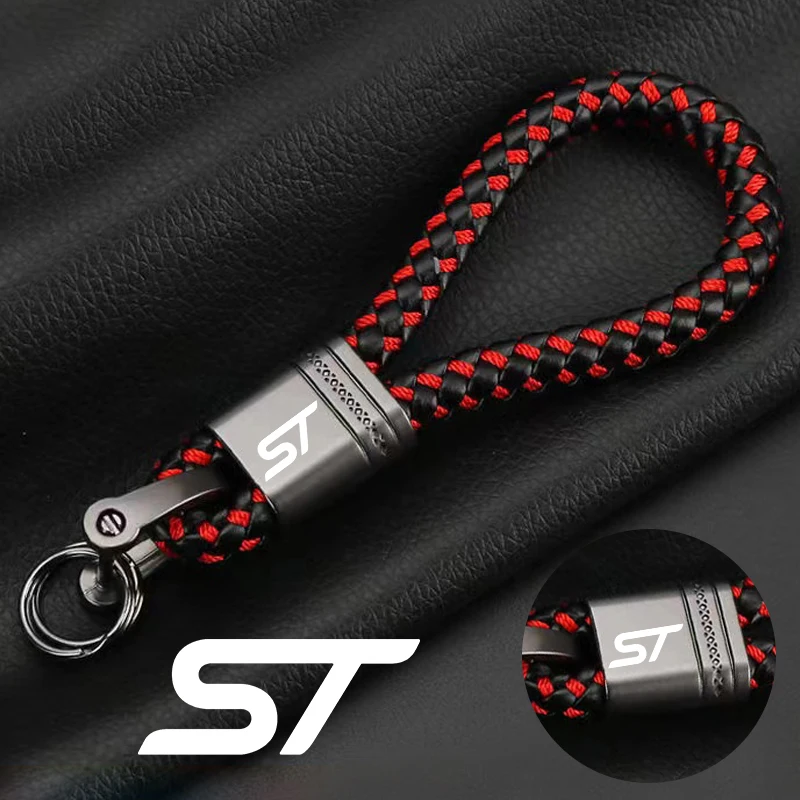 For ST Logo Ford FOCUS Mondeo Fiesta Kuga MK2 MK3 Car Accessories Custom LOGO Braided Rope Keyring Metal Keychain