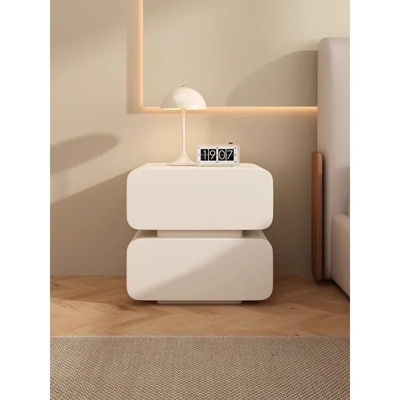 

Cream wind solid wood smart bedside table simple modern rock slab bedroom home light luxury advanced free installation bedside t