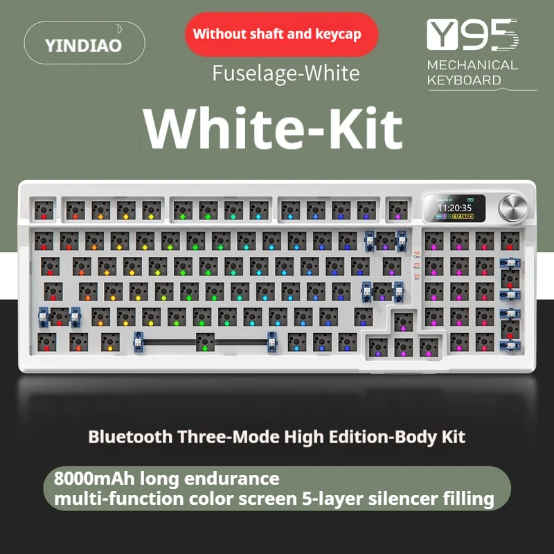 Yindiao Y95 Tri-Mode Mechanical Keyboard Kit 8000mah Long Endurance Multi-Function Color Screen 5-Layer Silencer Filling