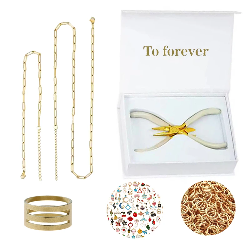 

100pcs DIY Charm Jewelry Making Kit with 100+ Charms, Tools & Jump Rings - 18K Golden Plated Necklace & Bracelet Set