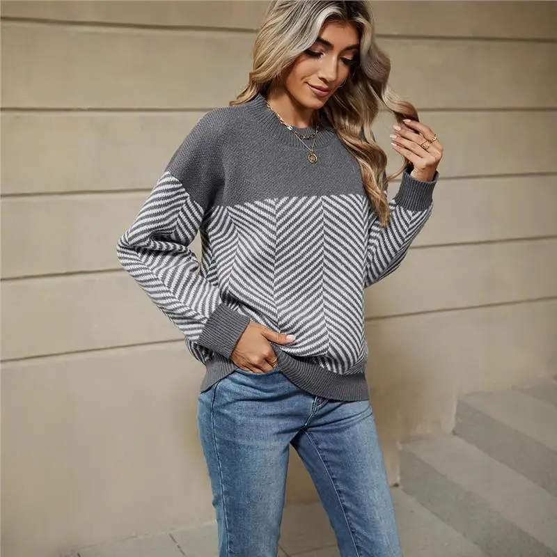 

Casual Striped Knitted Long Sve Women's Sweater Autumn Winter Comfortable Loose Fit Faion Trendy Top by Zhejiang wu Ci