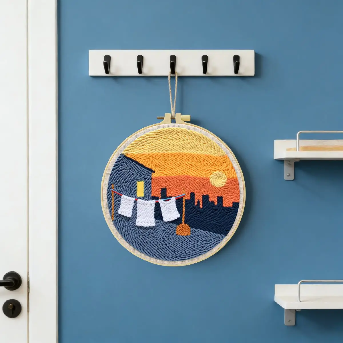 20X20CM/7,87 Zoll Sunset Punch Needle Stickerei-Set, Stickerei-Kit, Gestrickte Stickerei, DIY Handgemachtes Geschenk, Nadelkunst – Detail 2