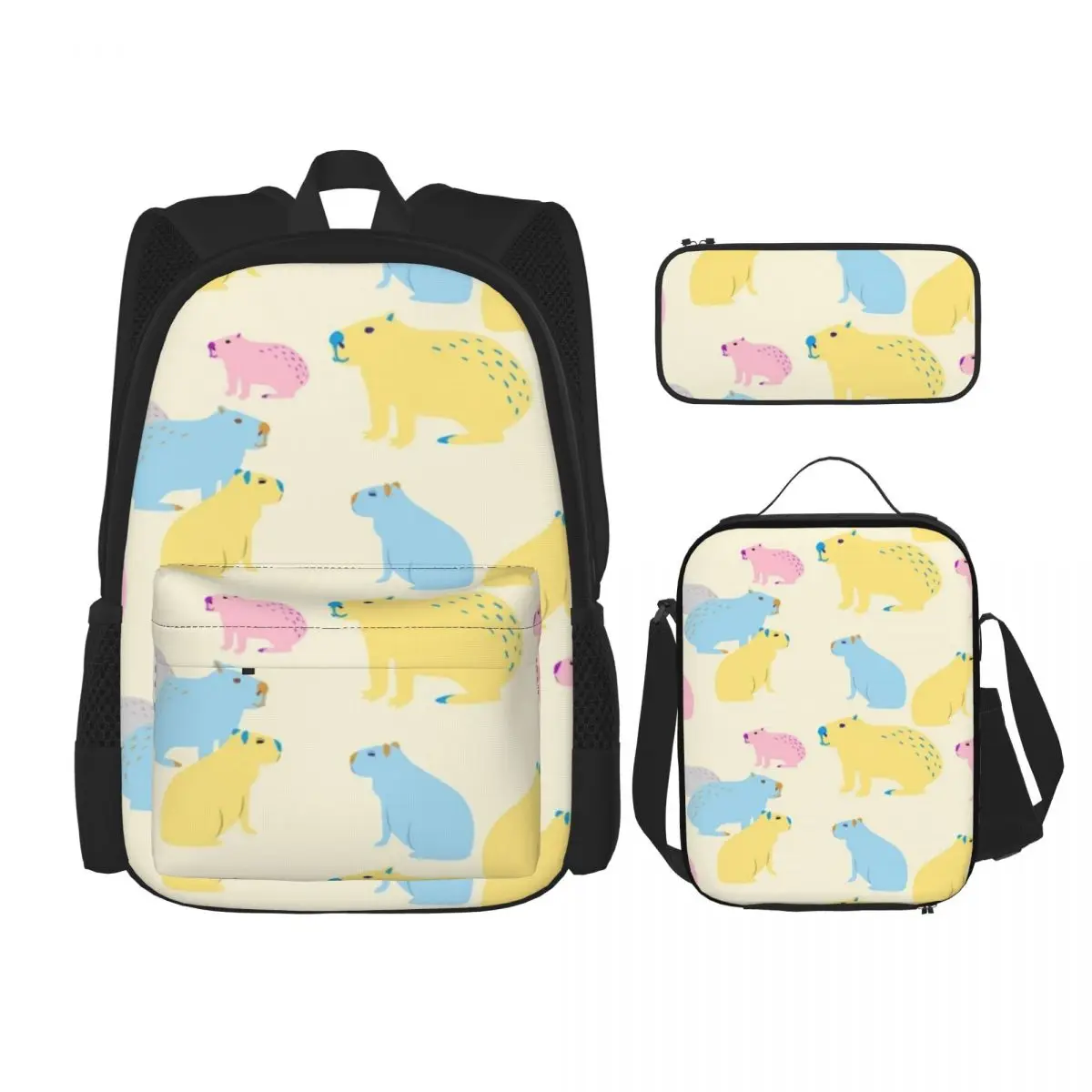 

Capybara Backpacks Boys Girls Bookbag Children School Bags Cartoon Kids Rucksack Lunch Bag Pen Bag Three-Piece Set