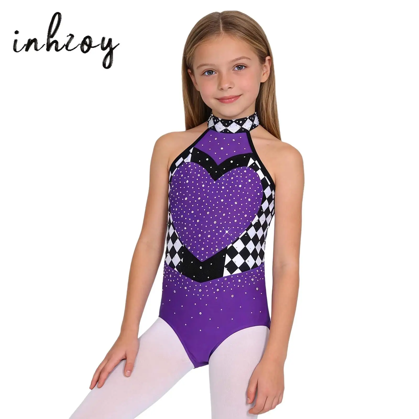 

Kids Girls Ballet Leotard Heart Queen Dress Up Costume Shiny Rhinestones Sleeveless Dance Bodysuit for Cosplay Theme Party