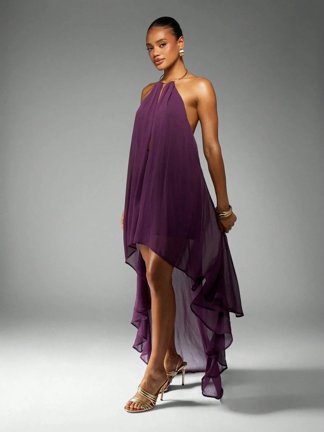 

Вечернее платье из шифона с высоким и низким вырезом на шее, для торжественных мероприятий, свадеб и вечеринок