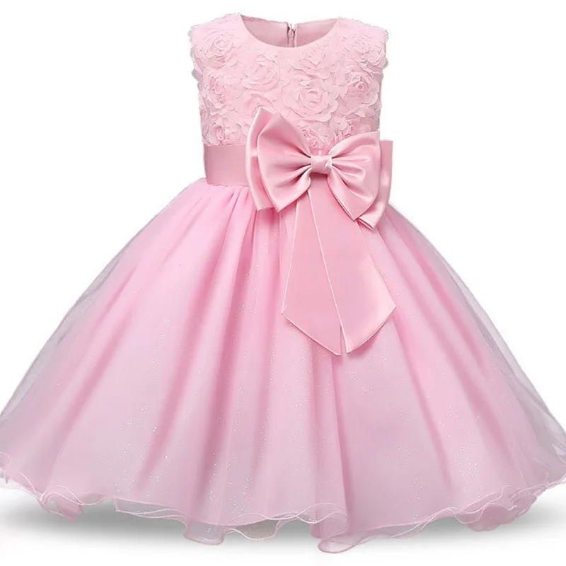 Summer Girl's Dress Rose Fluffy Skirt Children's Evening Performance Girls Clothing A-LINE Simple Princess Wedding Party Dresses