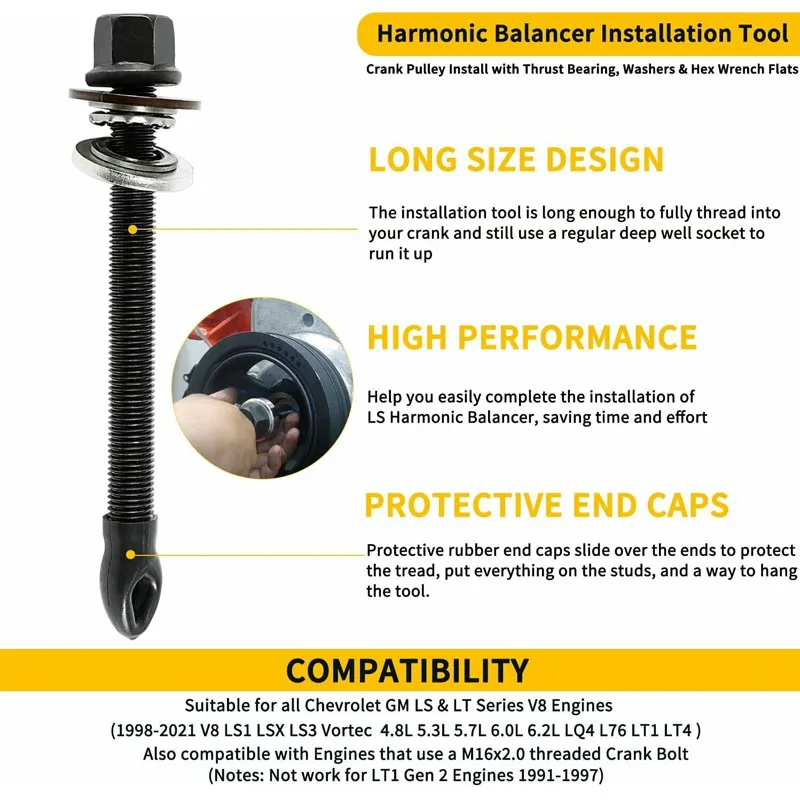 NONY Harmonic Balancer Installation Tool with Thrust Bearing & Hex Wrench Flats For Chevy GM LS & LT LS1 LSX LT1 LT4 More 1998+