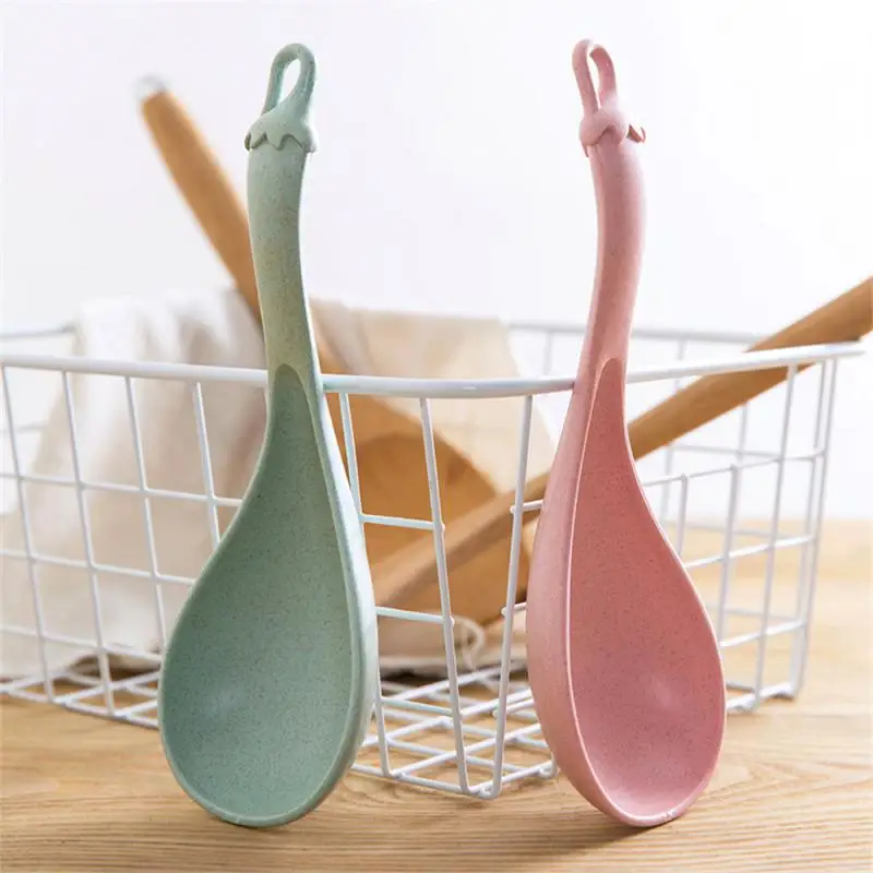 1/3PCS Thickened Porridge Spoon Wheat Straw Kitchenware Rice Spoon Household Soup Spoon Kitchen Plastic Large Eggplant