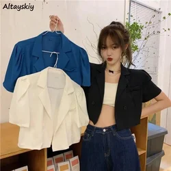 Short-sleeve Blazers Women Summer Thin Elegant Loose Casual Solid Cropped All-match Korean Style New Fashion Female Streetwear