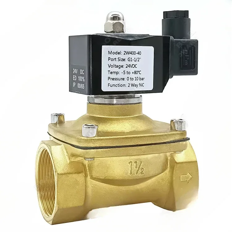 1 1/2 inch 2W400-40 bi-directional numerical control brass solenoid valve for water air oil and gas FKM diaphragm 12VDC 24VDC