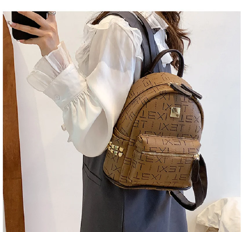 Hot Sale Fashion Luxury Women Leather Printing Letters Backpack Large Capacity School Bag Casual Travel Shoulder Backpacks