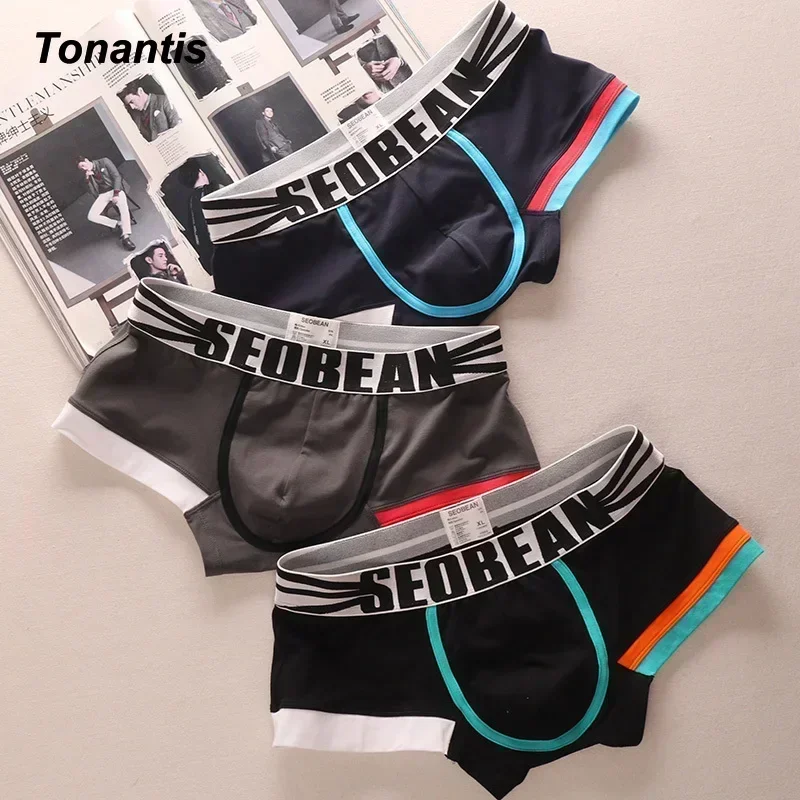 3PCS/SET Cotton Underwear For Men Fashion Multicolor Color Mid-Waist Boxer Shorts and Underpants Breathable Men\'s Panties