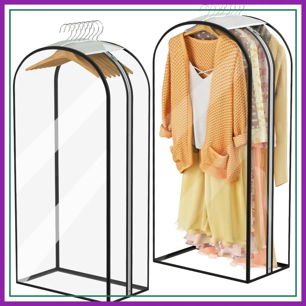 

40" Long Garment Bags for Hanging Clothes, Ultra Clear Suit Bags with 10" Gussets, 2-Pack for Closet Storage, Moving, Travel