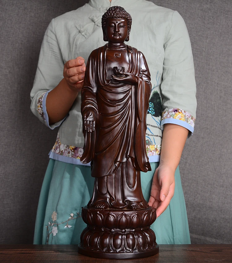 Large Southeast Asia Efficacious worship Ebony wood carving Standing Buddha HOME shrine altar FENG SHUI statue 50CM