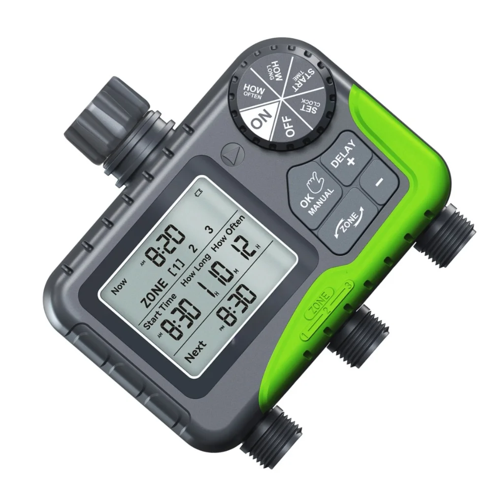 3 Zone Irrigation Controller IP65 Rated with Rain Delay Function and Adjustable Schedule for Lawn Garden Applications