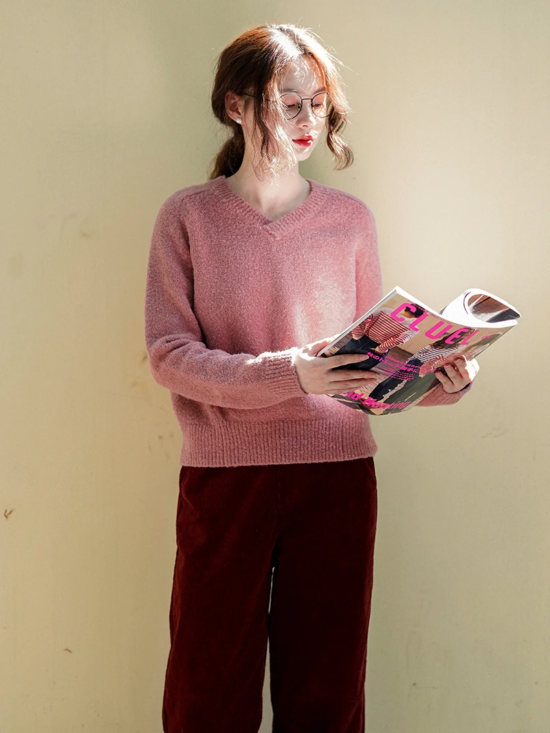 

Винтажный осенне-зимний шерстяной свитер с V-образной текстурой, верхний свитер «Circle Camel» от Florestan And Coeur De Lion, женская мода