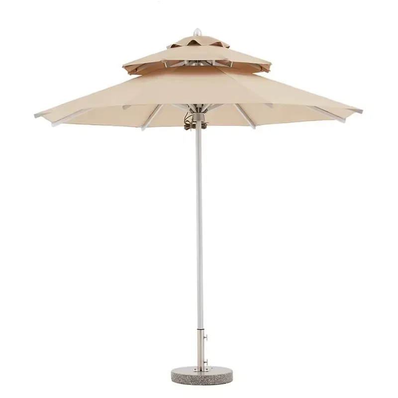 Large 2.7M Outdoor Patio Umbrella with Granite Base and Aluminum Pole Waterproof Garden Parasol for Terrace Yard Shade Cover