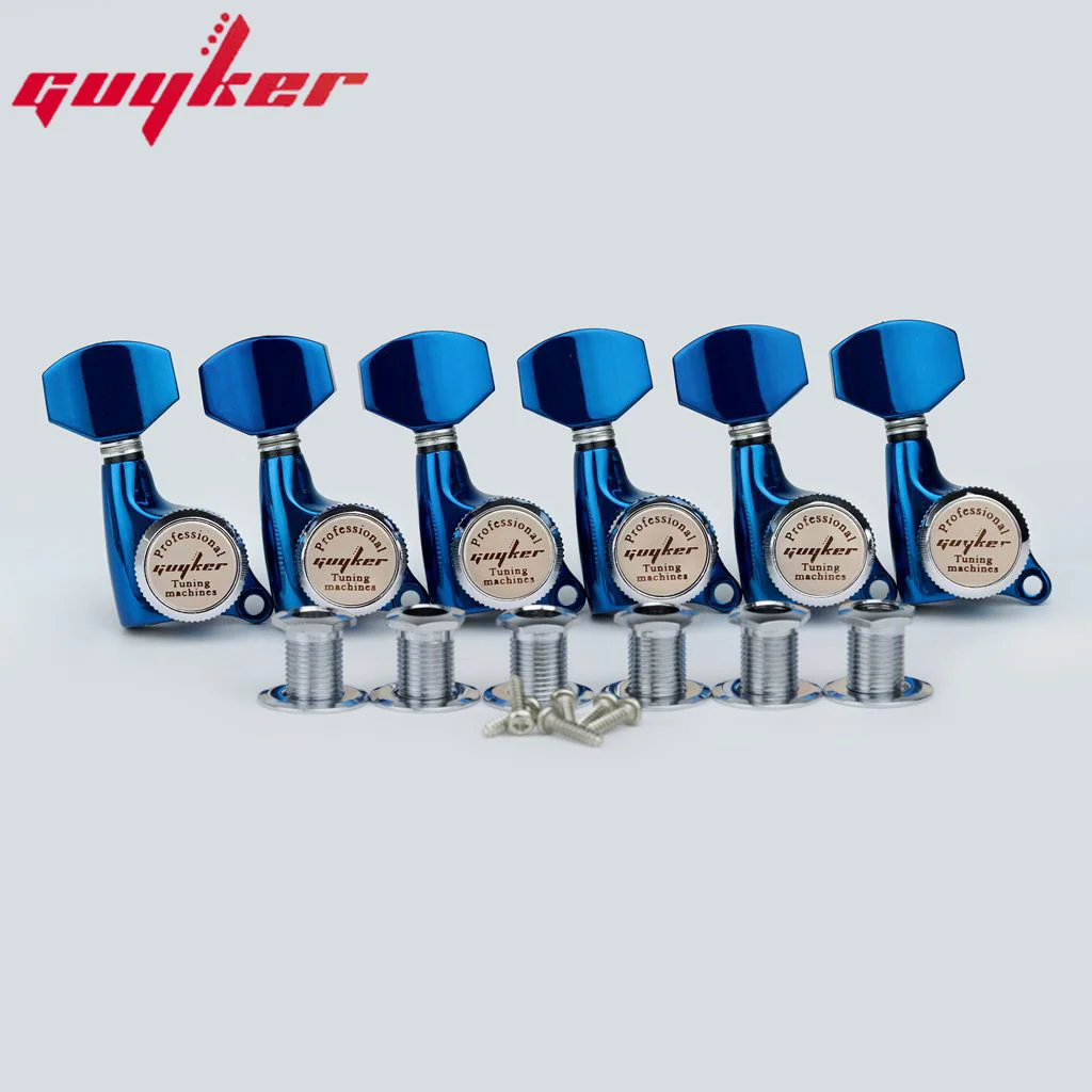 GUYKER Guitar Locking Tuners Electric Guitar Machine Heads Tuners Blue Chrome Guitar Tuning Pegs