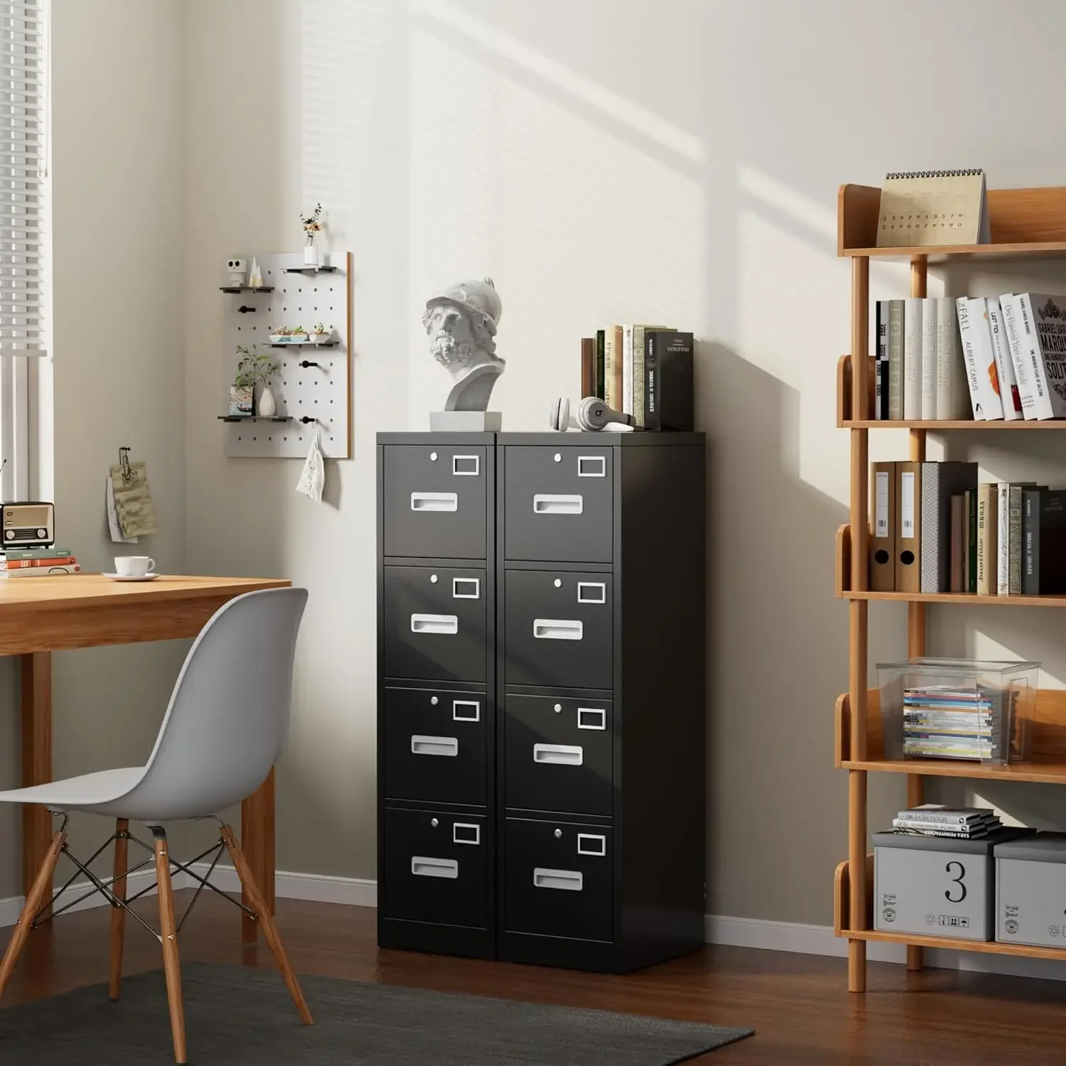 

Hot sale.4 Drawer File Cabinet, Metal Vertical Black Filing Cabinets with Lock for Home Office with Name Card Holder for Letter