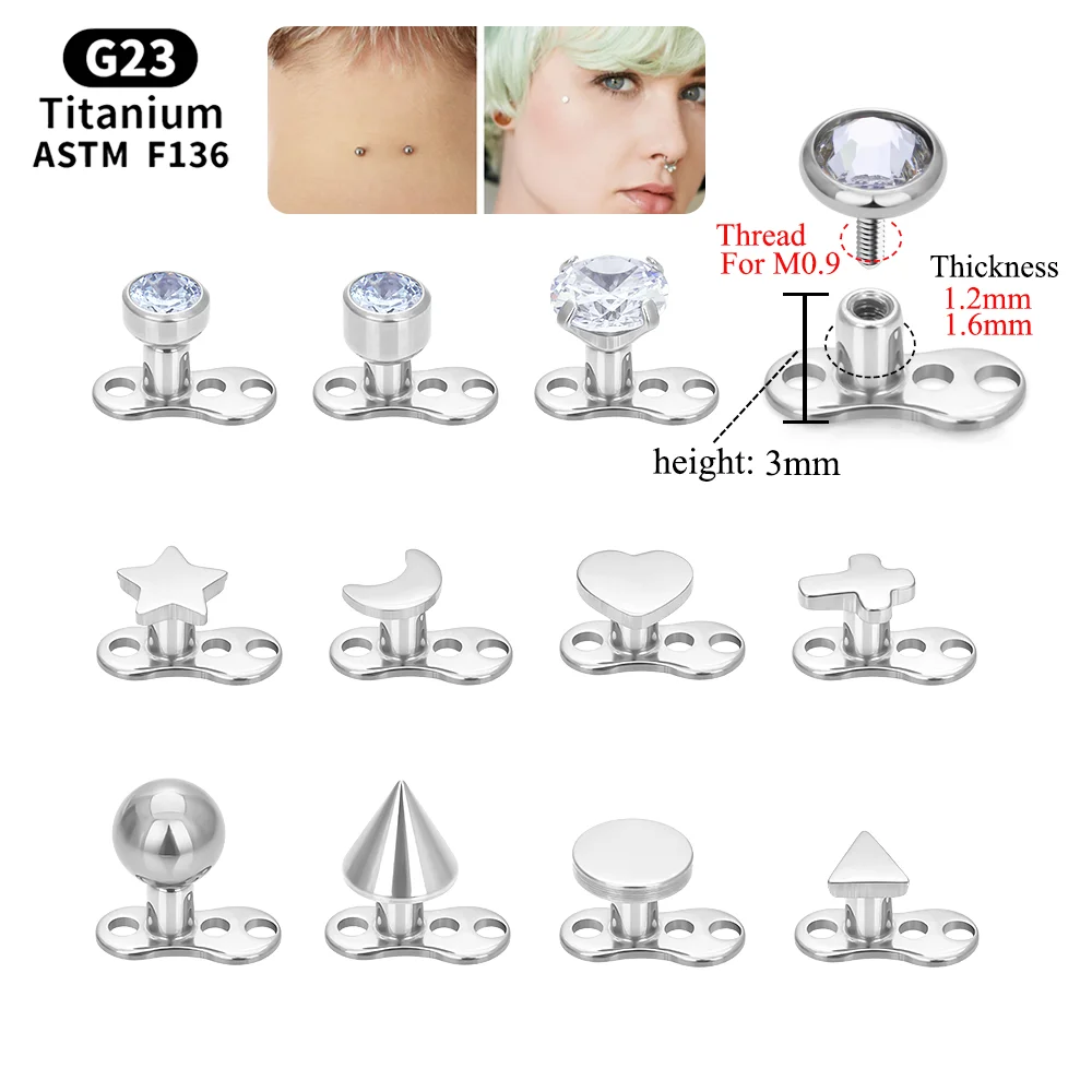 G23 F136 Titanium Piercing 16G Dermal Anchor Top with CZ Base Microdermal Rings Fashion Skin Diver Implant Grade Body Jewelry