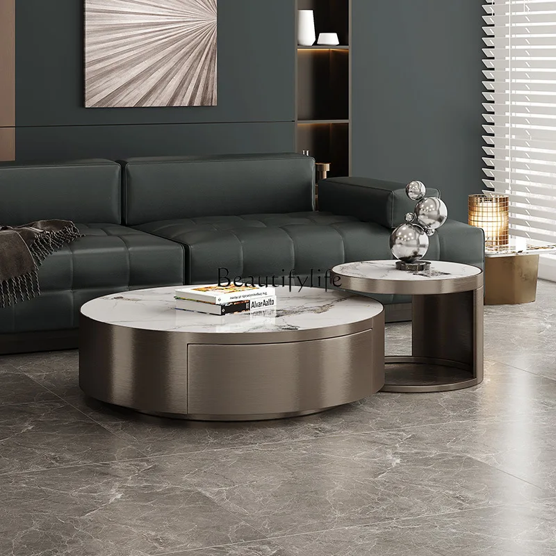 高級イタリア製ライトラグジュアリーロックスラブコーヒーテーブルモダンシンプルリビングルーム家庭用ステンレス鋼