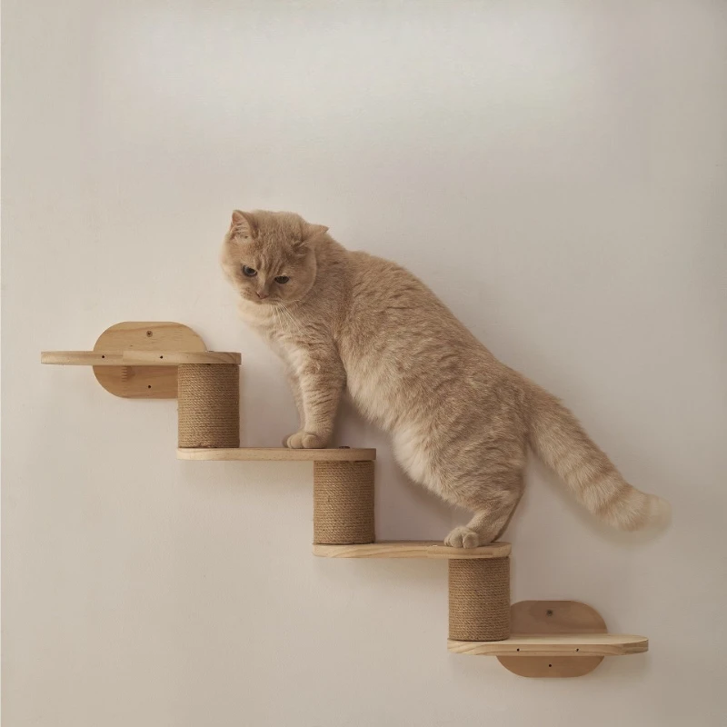 Katzen-Klettergerüst aus Holz, Wandkletterleiter, Katzennest, Katzen-Sprungplattform, Kratzbaum, Kätzchen-Hängematte, Kratzbett, Katzenturm