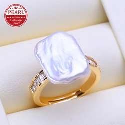 FENASY Big Baroque Natural Freshwater Pearl Gold Silver Color Rings For Women Elegant Birthday Gifts for Girlfriend and Mother