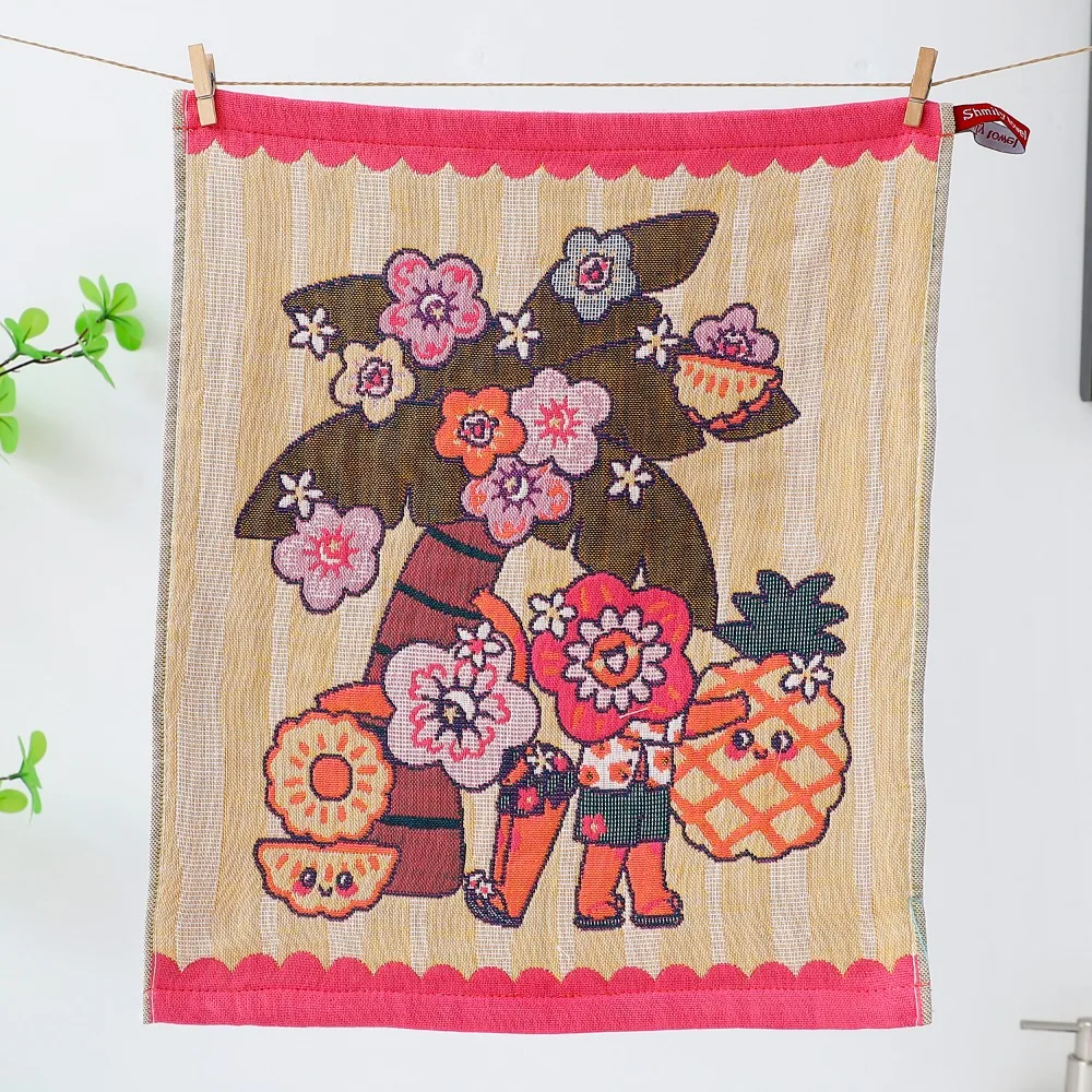 34*40cm Pure Cotton Dish Cloth 4 Layer Cotton Gauze Decorative Tea Towel Floral Quick Dry Large Hand Towel for Home Restaurant