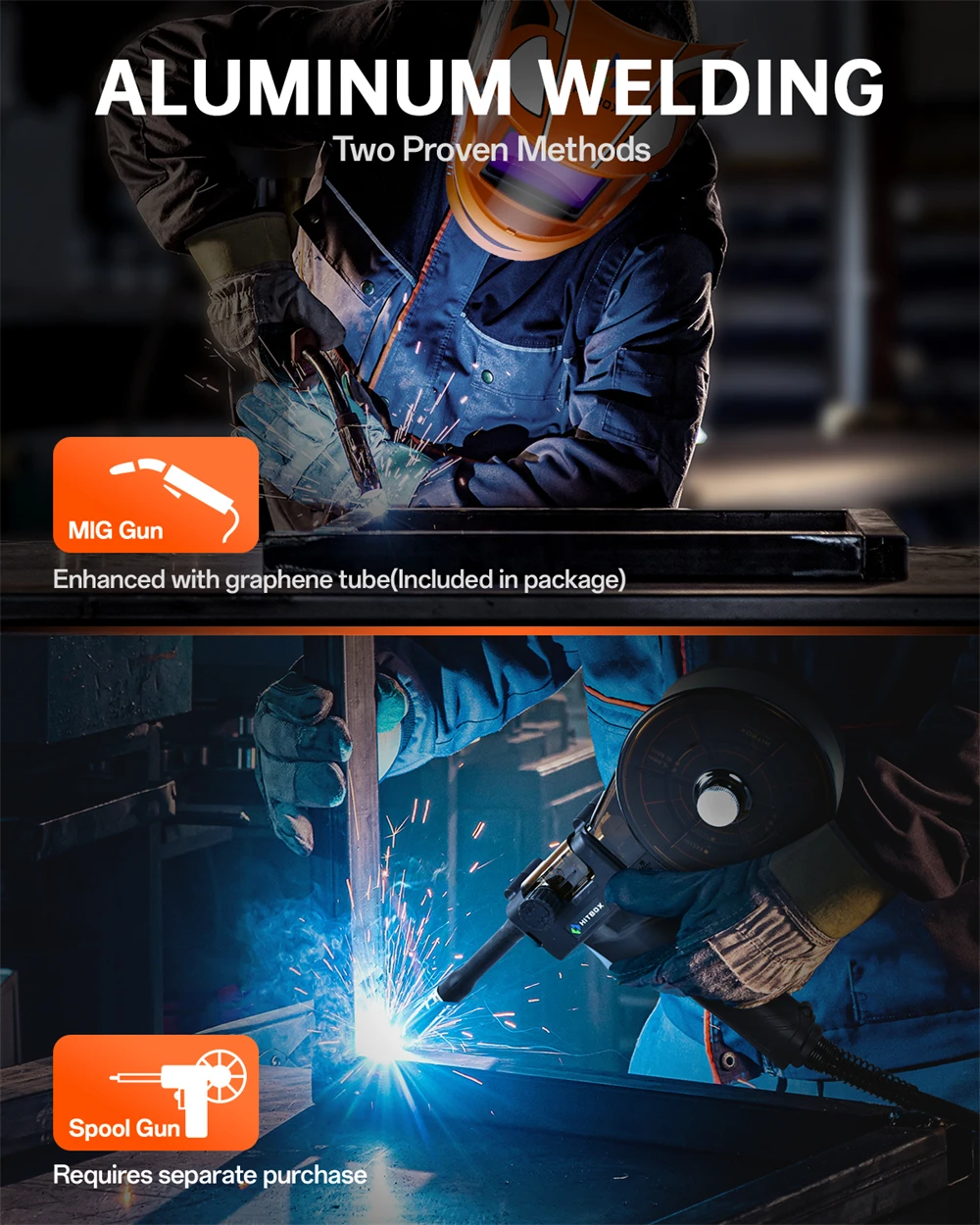 HITBOX MIG-Schweißgerät 220V 200 Ampere 7-in-1 Stick ARC MMA Gaslos/Gas MIG Lift TIG Punktschweißgerät mit Spool Gun, Einzelpuls-Aluminiumschweißgerät, großem LED-Digitalbildschirm und Inverter-Schweißwerkzeug – Detail 16