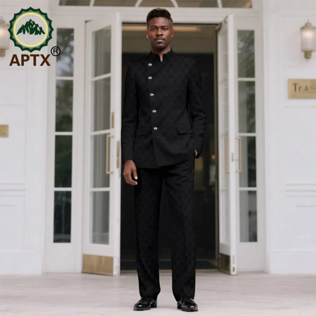 

African Men's Clothing 2 Piece Slim Fit Suit Full Sleeves Top + Long Pants Wedding Evening Set Groom Wear 2516080